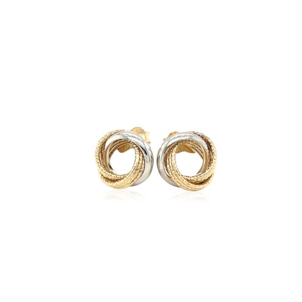 14k Two-Tone Gold Multi-Textured Open Circle Style Entwined Earrings - Image 2