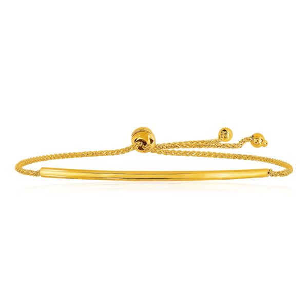 14k Yellow Gold Smooth Curved Bar Lariat Design Bracelet - Image 2