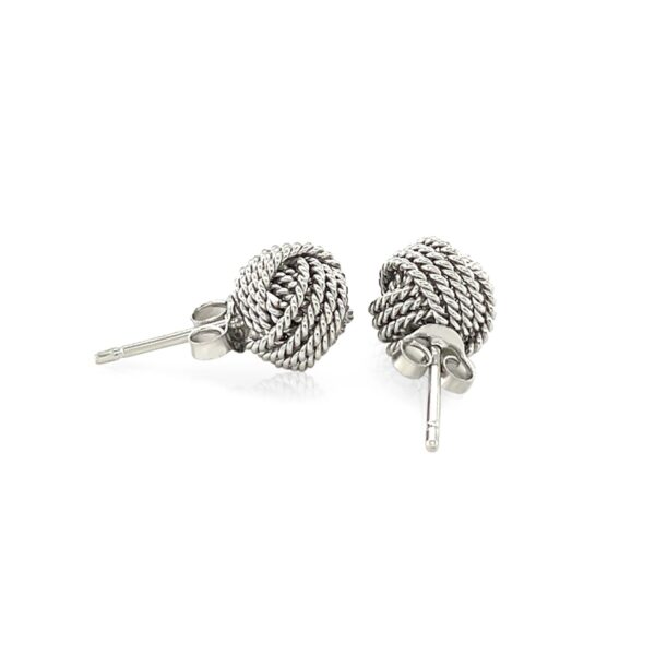 Sterling Silver Textured Love Knot Stud Style Earrings - Image 2