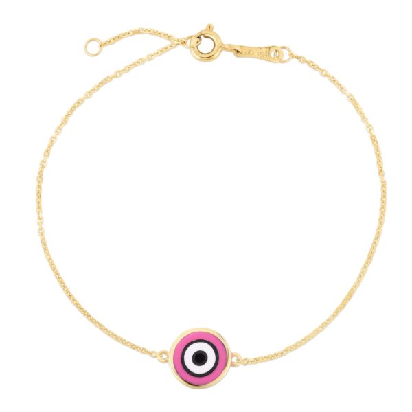 14k Yellow Gold Pink Evil Eye Bracelet - Image 2