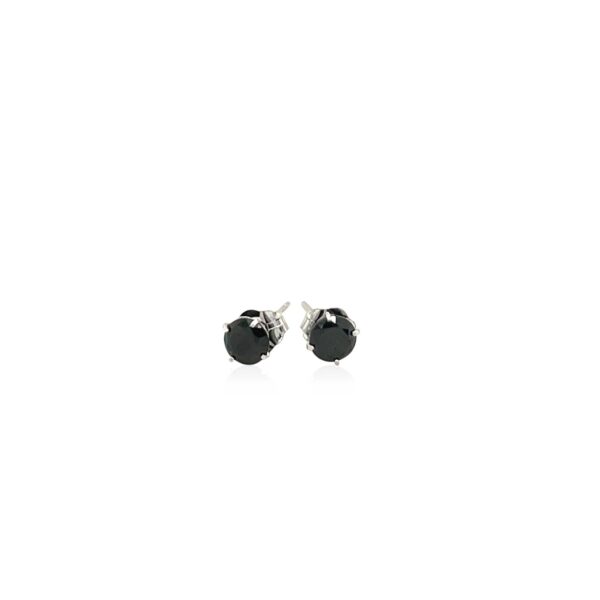 14k White Gold Stud Earrings with Black 4mm Cubic Zirconia - Image 2