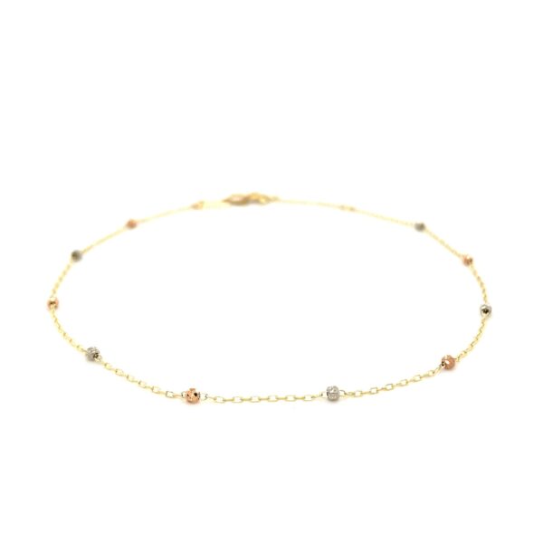 14k Tri Color Gold Anklet with Cross - Image 2