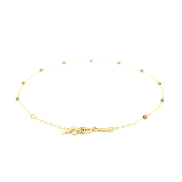 14k Tri Color Gold Anklet with Cross - Image 3