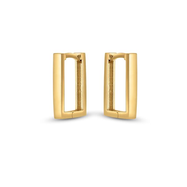 14k Yellow Gold Rectangle Huggie Hoops - Image 2