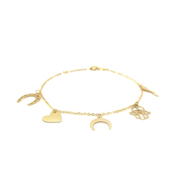 14k Yellow Gold 7 inch Bracelet with Polished Charms - Image 2