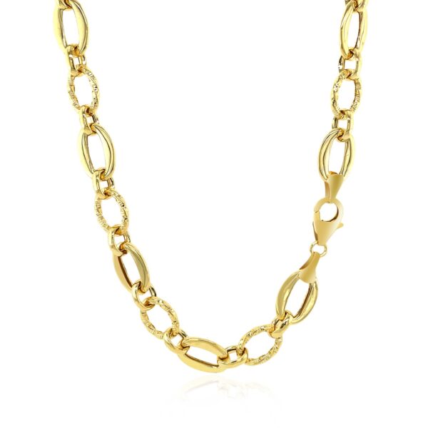 Shiny and Textured Oval Link Necklace in 14k Yellow Gold - Image 2