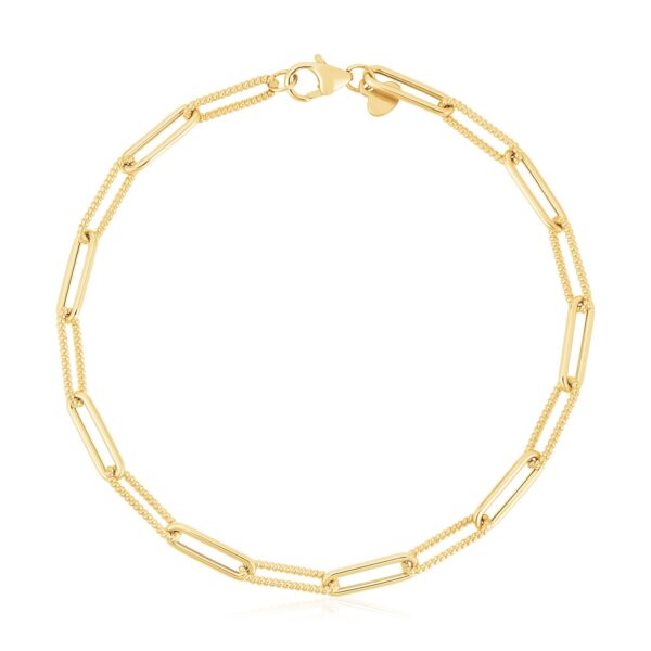 14k Yellow Gold High Polish Alternating Bead Paperclip Bracelet (3.5mm) - Image 2