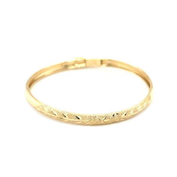 10k Yellow Gold Dome Childrens Diamond Cut Florentine Bangle - Image 2