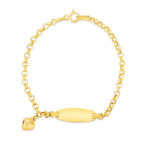 14k Yellow Gold Heart Accented Children's Cable Chain ID Bracelet - Image 2