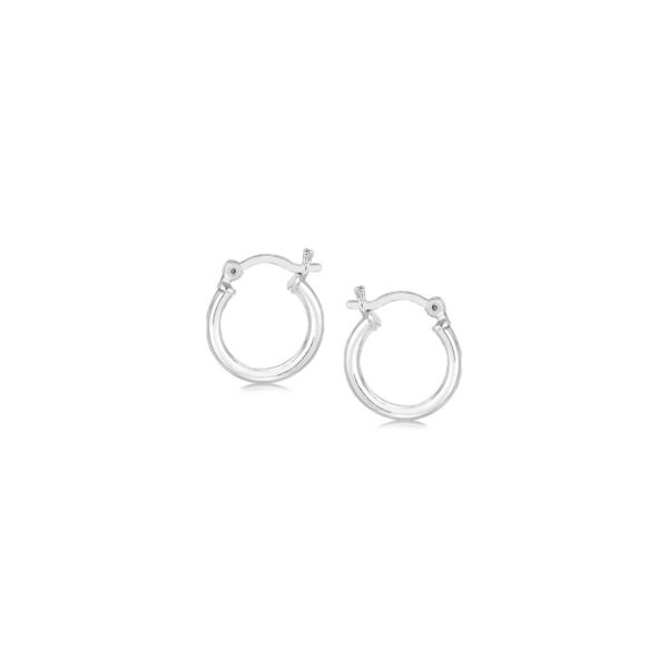 Sterling Silver Rhodium Plated Thin and Small Polished Hoop Earrings (10mm)