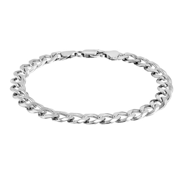 Rhodium Plated 8.4mm Sterling Silver Curb Style Bracelet - Image 2