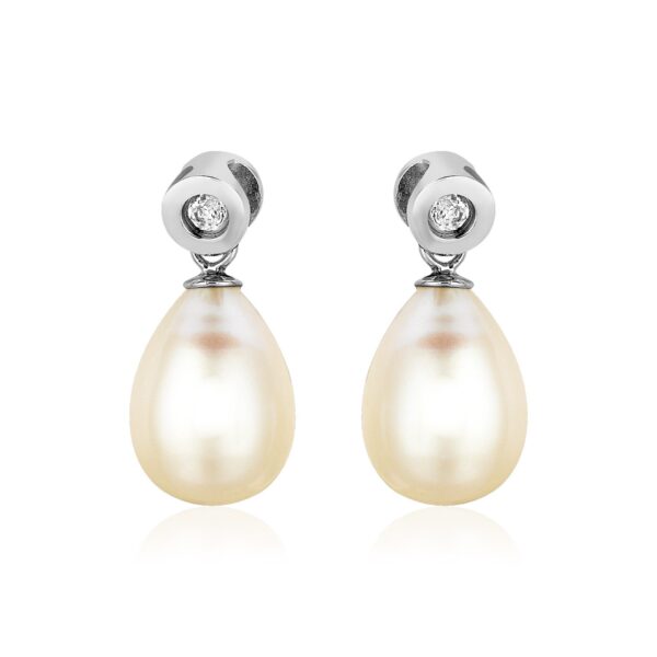 Sterling Silver Earrings with Pear Shaped Freshwater Pearls and Cubic Zirconias