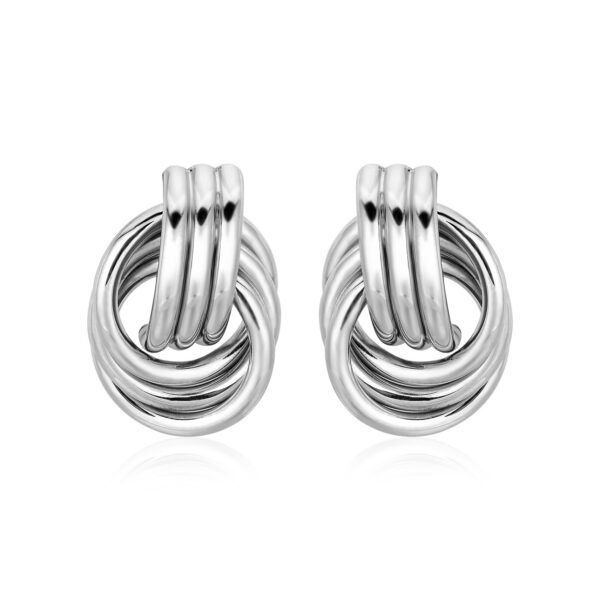 Polished Love Knot Earrings with Interlocking Rings in Sterling Silver