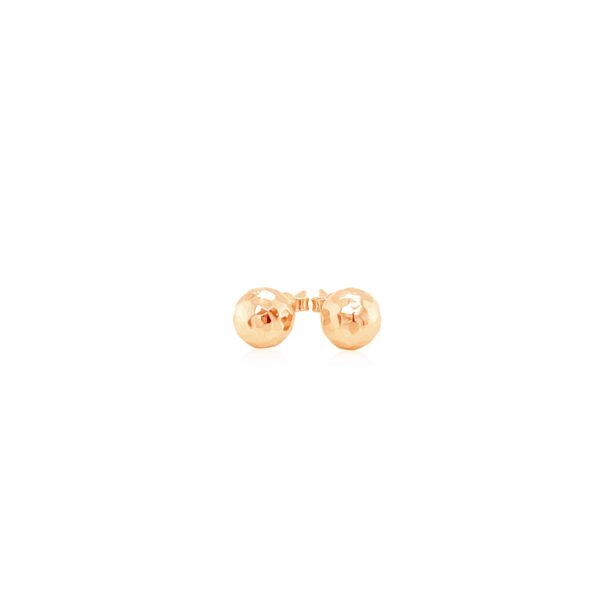 14k Rose Gold Ball Earrings with Faceted Texture - Image 2