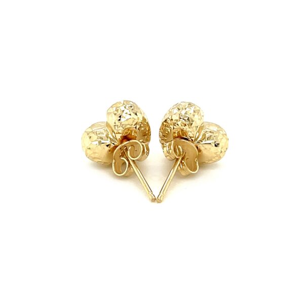 14k Yellow Gold Puffed Heart Earrings with Diamond Cuts - Image 3