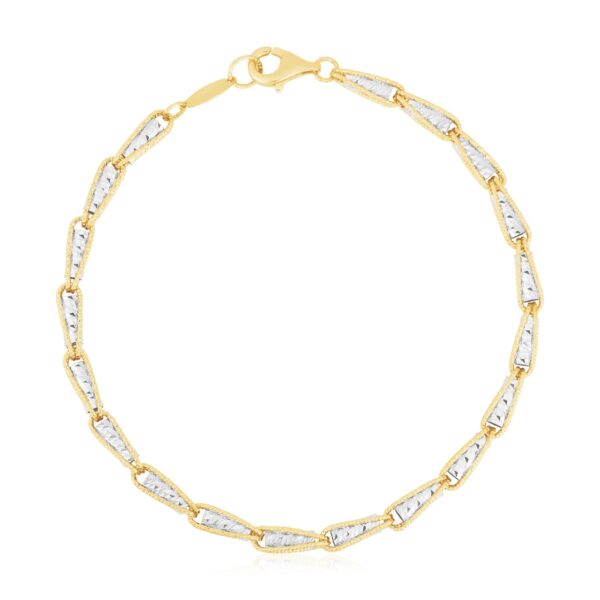 14k Two Tone Gold High Polish Diamond Cut Link Chain Bracelet - Image 2