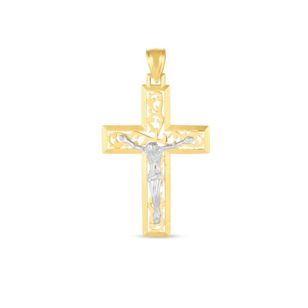 14k Two Tone Gold High Polish Diamond Cut Cross Pendant