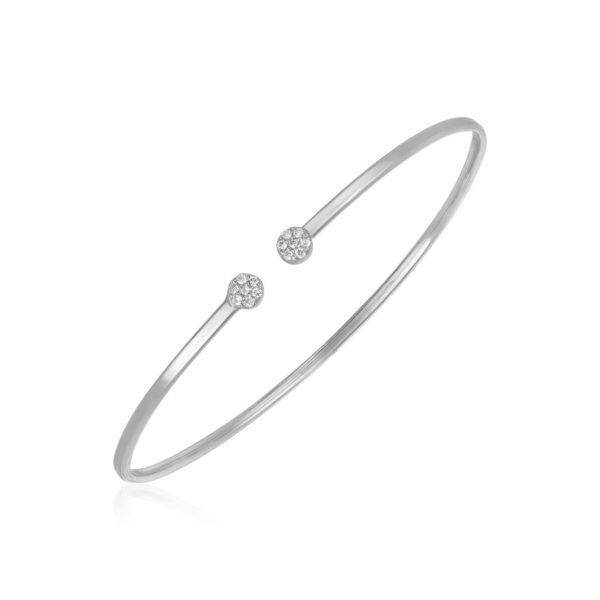 14k White Gold High Polish Diamond Cluster Bangle (2mm)