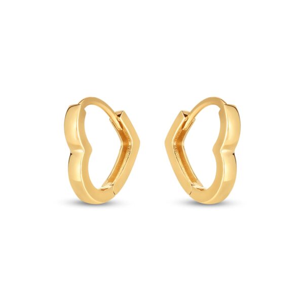 14k Yellow Gold Heart Huggie Hoops - Image 2