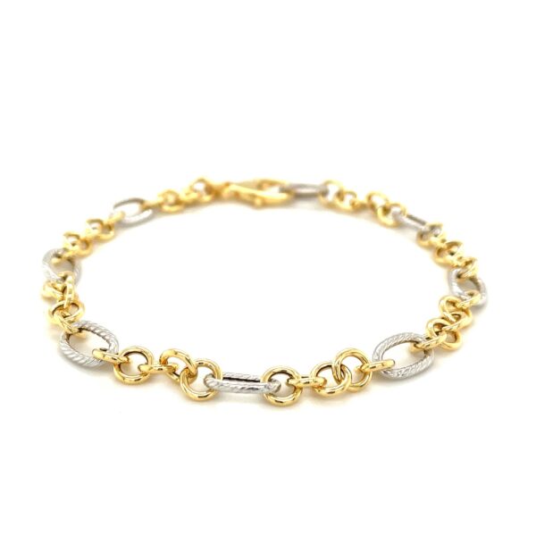 14k Two-Tone Gold Rope Motif Oval and Round Link Chain Bracelet - Image 2