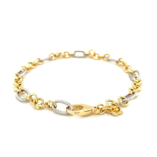 14k Two-Tone Gold Rope Motif Oval and Round Link Chain Bracelet - Image 3