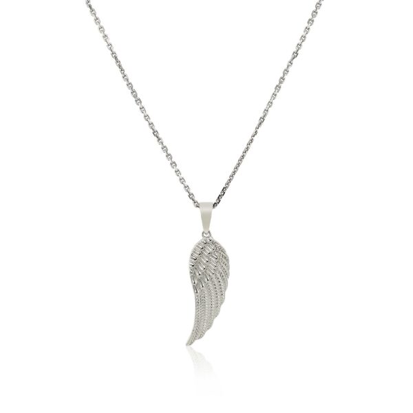 Sterling Silver with Large Textured Angel Wing Pendant - Image 2