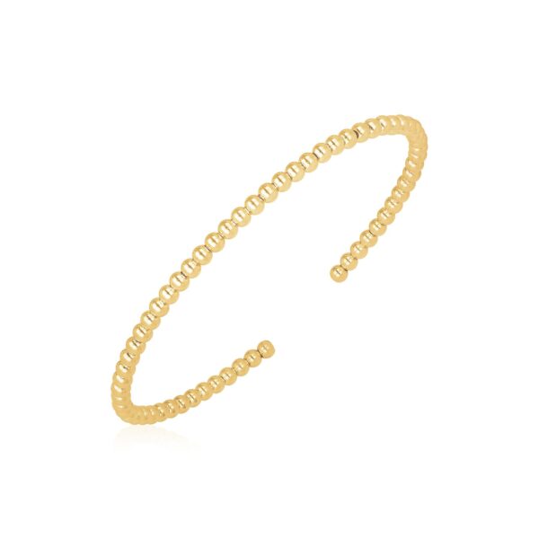 14k Yellow Gold High Polish Bead Cuff Bangle (3mm)