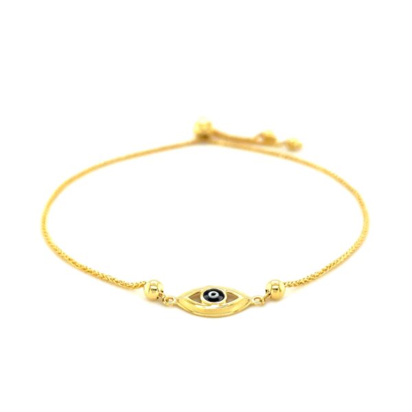 14k Yellow Gold Adjustable Evil Eye Bracelet - Image 2