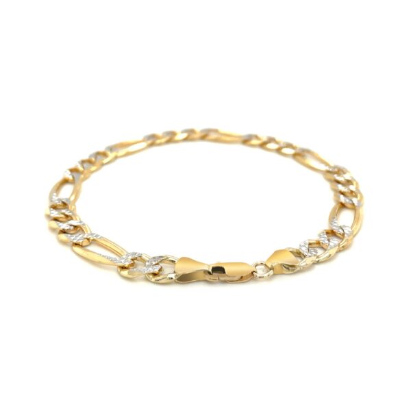 7.0mm 14K Yellow Two Tone Solid Pave Figaro Bracelet - Image 3