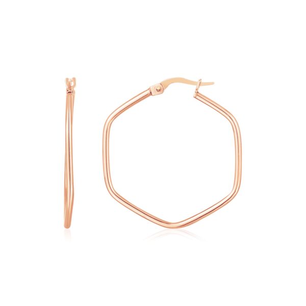 14K Rose Gold Hexagon Hoop Rounded Edge Earrings