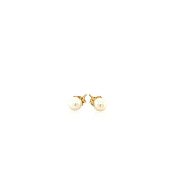 14k Yellow Gold Freshwater Cultured White Pearl Stud Earrings (4.0 mm) - Image 2