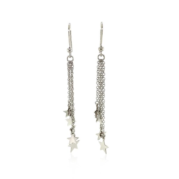 Sterling Silver Tassel Earrings with Polished Stars - Image 2