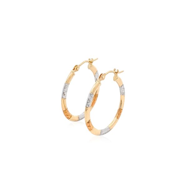 10k Tri-Color Gold Classic Hoop Earrings with Diamond Cut Details - Image 3