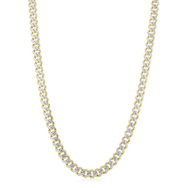 14k Yellow Gold White Pave High Polish Modern Lite Miami Cuban Chain (8.0mm) - Image 2