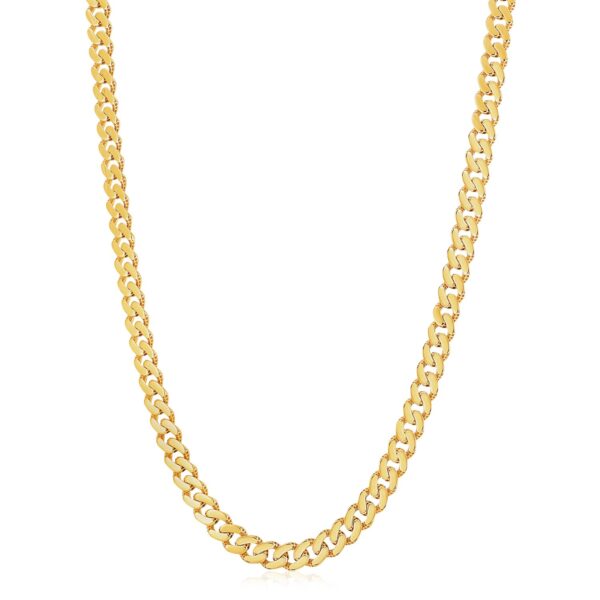 14k Yellow Gold White Pave High Polish Modern Lite Miami Cuban Chain (8.0mm) - Image 3