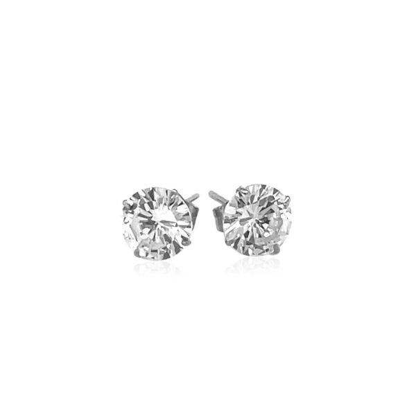 14k White Gold Stud Earrings with White Hue Faceted Cubic Zirconia - Image 2