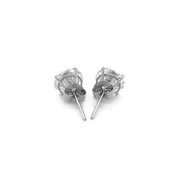 14k White Gold Stud Earrings with White Hue Faceted Cubic Zirconia - Image 3