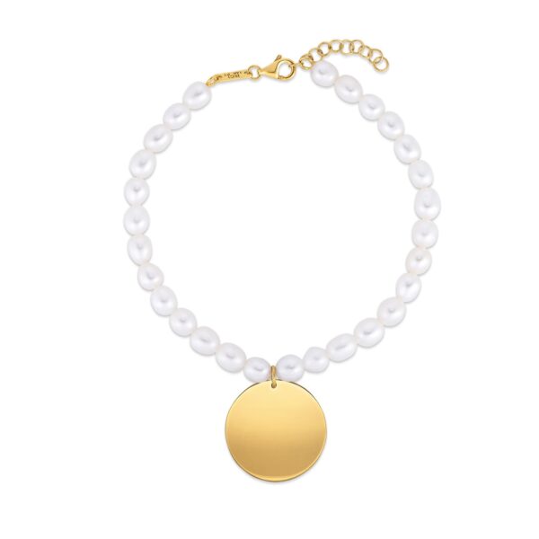 14k Yellow Gold Pearl Tag Charm Bracelet - Image 2