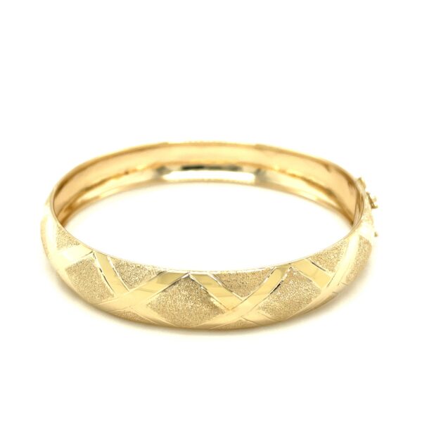 10k Yellow Gold Dual-Textured Diamond Pattern Bangle - Image 2