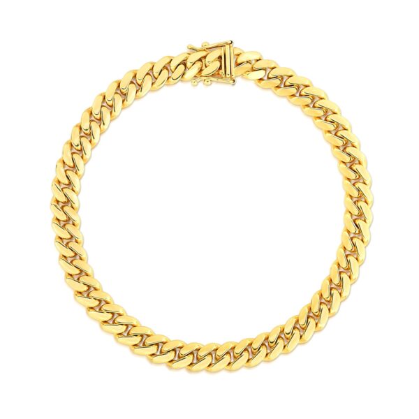 7.0mm 14k Yellow Gold Classic Miami Cuban Solid Bracelet - Image 2