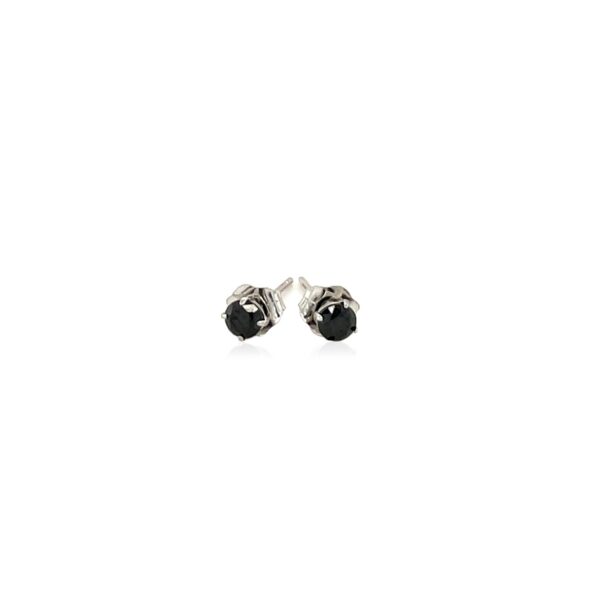 14k White Gold Black 3mm Faceted Cubic Zirconia Stud Earrings - Image 2