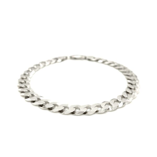 Rhodium Plated 7.9mm Sterling Silver Curb Style Bracelet - Image 2