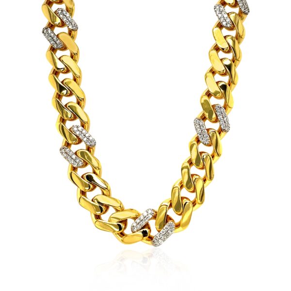 14k Yellow Gold 18 inch Polished Curb Chain Necklace with Diamonds - Image 2