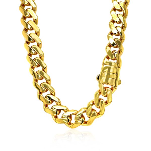 14k Yellow Gold 18 inch Polished Curb Chain Necklace with Diamonds - Image 3