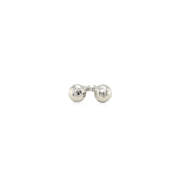 14k White Gold Ball Earrings with Faceted Texture - Image 2