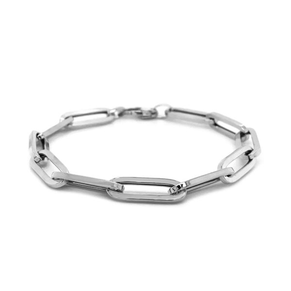 14K White Gold Extra Wide Paperclip Chain Bracelet - Image 3