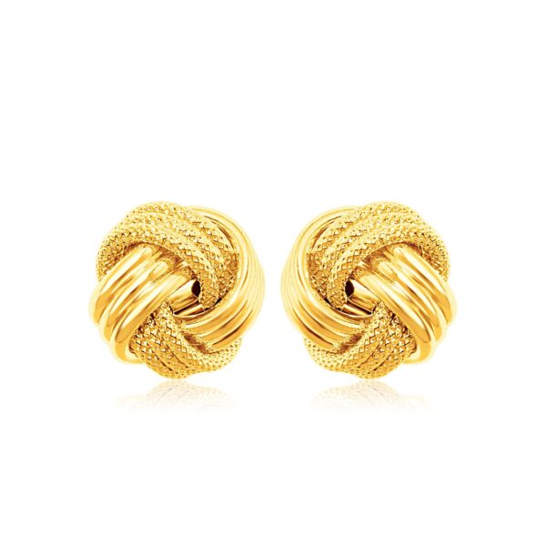 14k Yellow Gold Love Knot with Ridge Texture Earrings