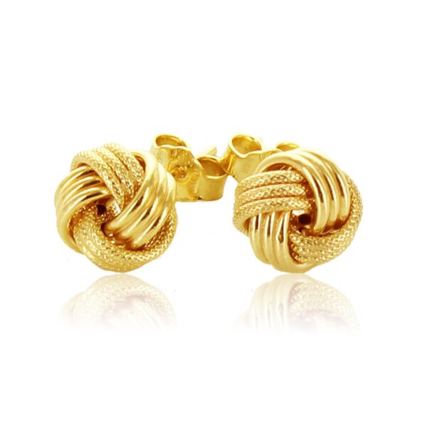 14k Yellow Gold Love Knot with Ridge Texture Earrings - Image 2