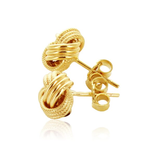 14k Yellow Gold Love Knot with Ridge Texture Earrings - Image 3