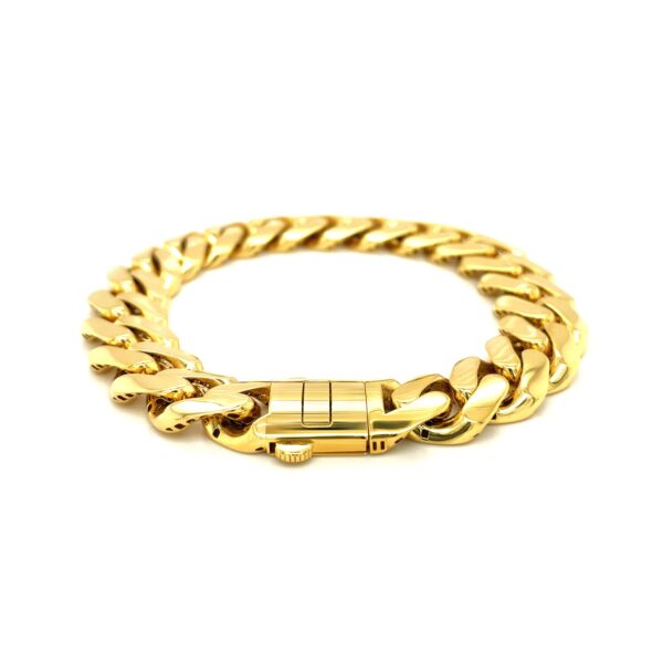 14k Yellow Gold 8 1/2 inch Wide Polished Curb Chain Bracelet - Image 3